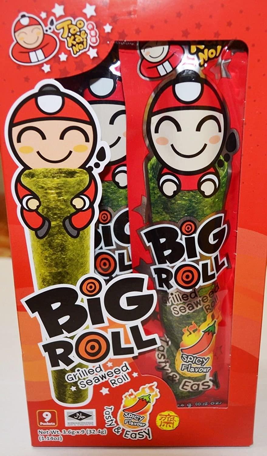 Tao Kae Noi Big Roll Grilled Seaweed Roll 9 Packets Per Box, (32.4 g) - 3 Boxes (Spicy Flavour) - Mighty Depot