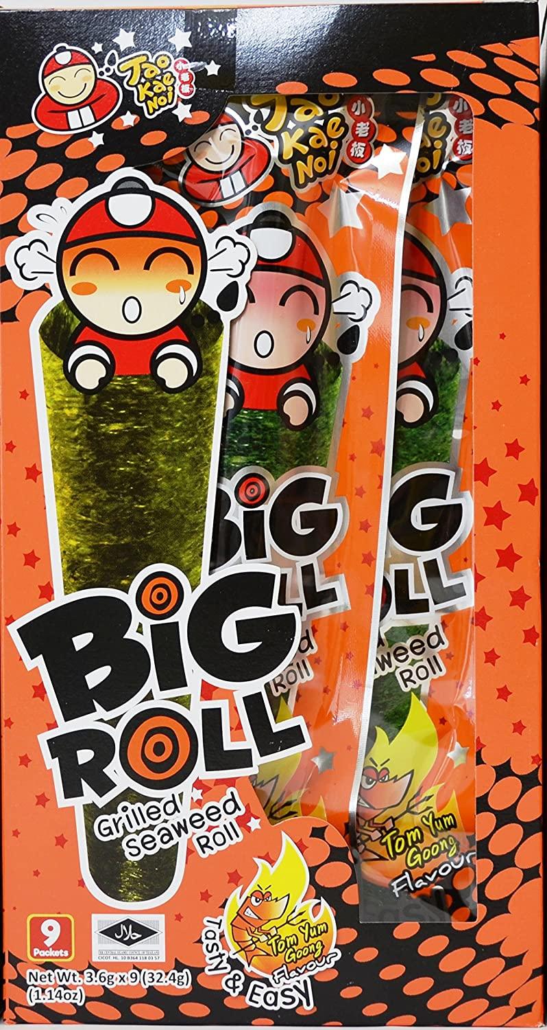 Tao Kae Noi Big Roll Grilled Seaweed Roll 9 Packets Per Box, (32.4 g) - 3 Boxes (Tom Yum Goong Flavour) - Mighty Depot