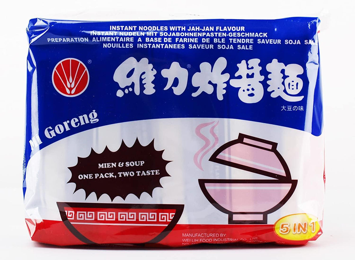 WEI LIH Instant Noodles/Mi Goreng with JAH-JAN Flavour, 5 IN 1 Pack, 15.87oz - Mighty Depot