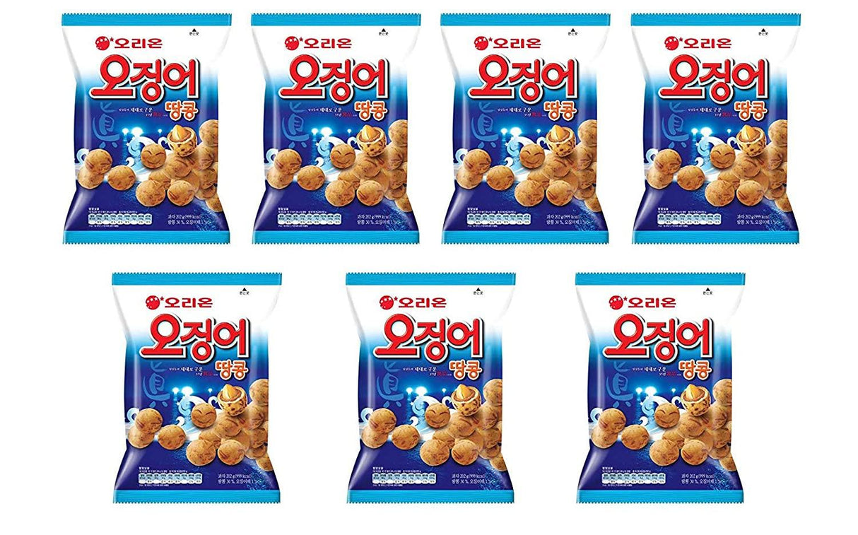 Korean Orion Peanut & Squid Ball Value Pack, 1 Box (98g X 7ea) 오징어 땅콩 - Mighty Depot