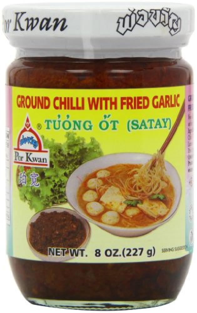 Por Kwan - Ground Fresh Chili with Fried Garlic, 8 Ounces, (1 Jar) - Mighty Depot
