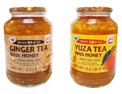 HAIO Ginger Tea with Honey & Yuza Citron Tea with Honey (Combo Pack), 2.2 Pounds Each Jar  - 2 Jars