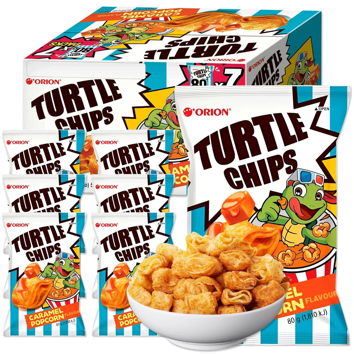 Orion Turtle Chips, 1.23 Pounds [7 packs of 80g bags] (1 Box)