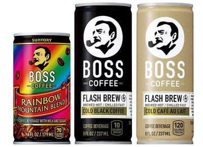 Suntory Japan BOSS Coffee Trio Pack - Rainbow Mountain Blend 6oz (1 Can), Original Black 8oz (1 Can), Au Lait 8oz (1 Can)