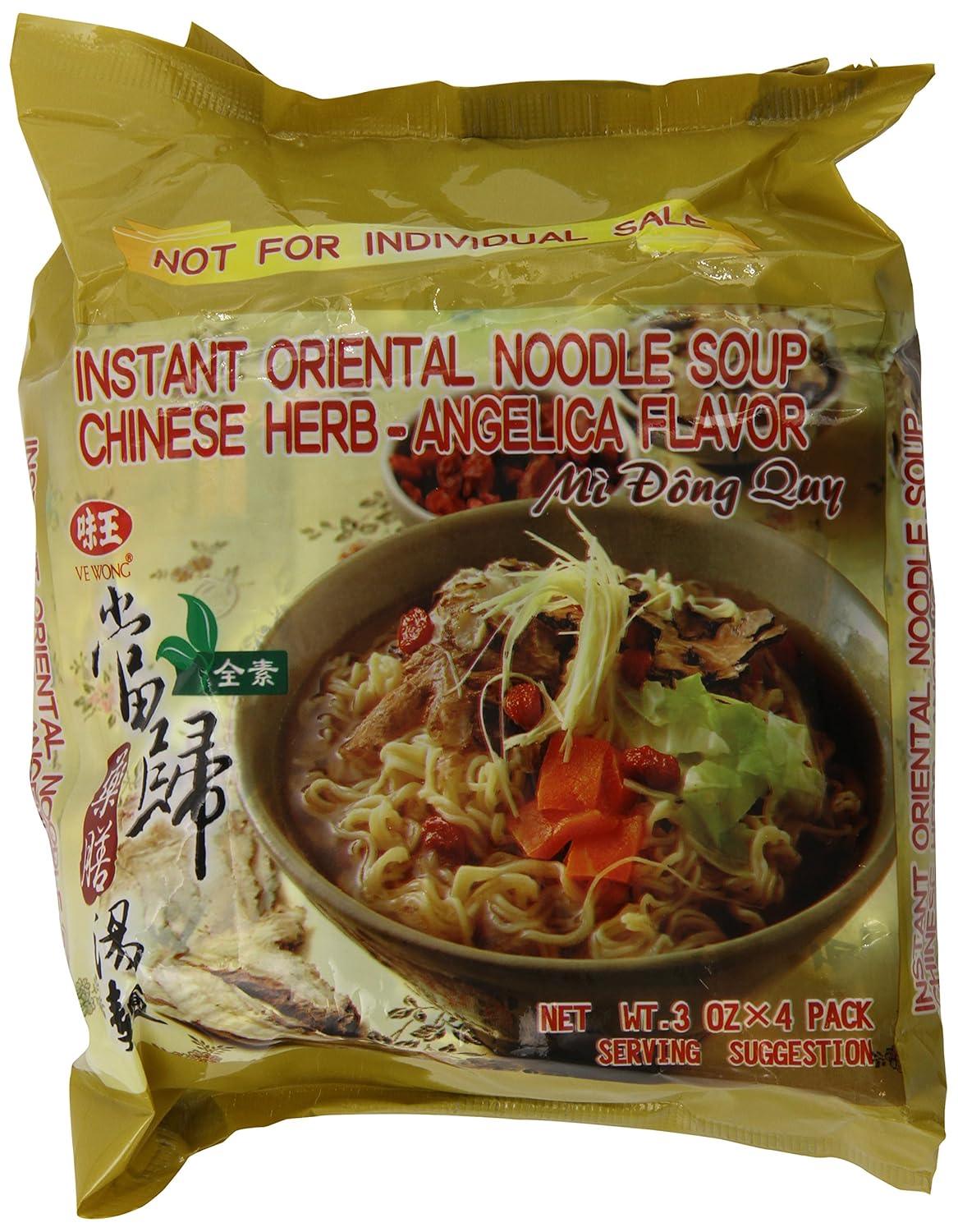 Ve Wong Instant Oriental Noodle Soup, Chinese Herb Flavor, 4 Individual Meals - Mighty Depot