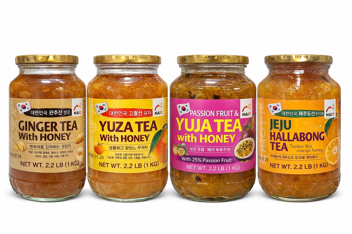 HAIO Korean Tea 4 Pack Bundle | Ginger, Citron, Hallabong & Passion Fruit Yuja | 4 x 2.2 lb Jars