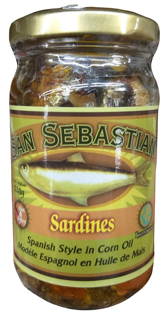 San Sebastian - Sardines Spanish Style in Corn Oil, 8 Ounces, (Pack of 1 Jar) - Mighty Depot