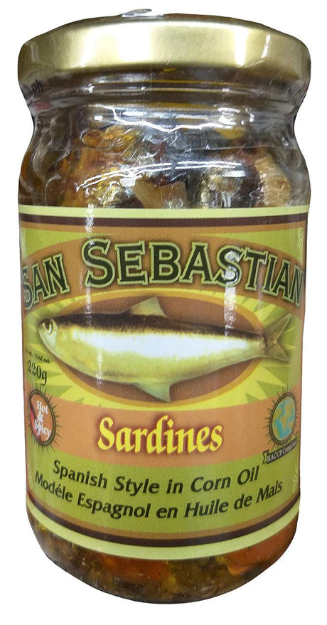 San Sebastian - Sardines Spanish Style in Corn Oil, 8 Ounces, (Pack of 1 Jar) - Mighty Depot