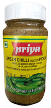 Priya - Sliced Green Chili Pickle in Oil (With Garlic), 10.6 Ounces, (Pack of 1 Jar)