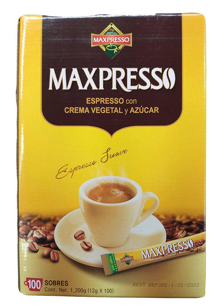 Maxpresso - Espresso with Creamer and Sugar, 2.62 Pounds (0.42 Oz x 100), (Pack of 1) - Mighty Depot