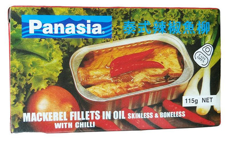 Panasia - Mackerel Fillets in Oil with Chili, 4.05 Ounces, (Pack of 3 Cans) - Mighty Depot