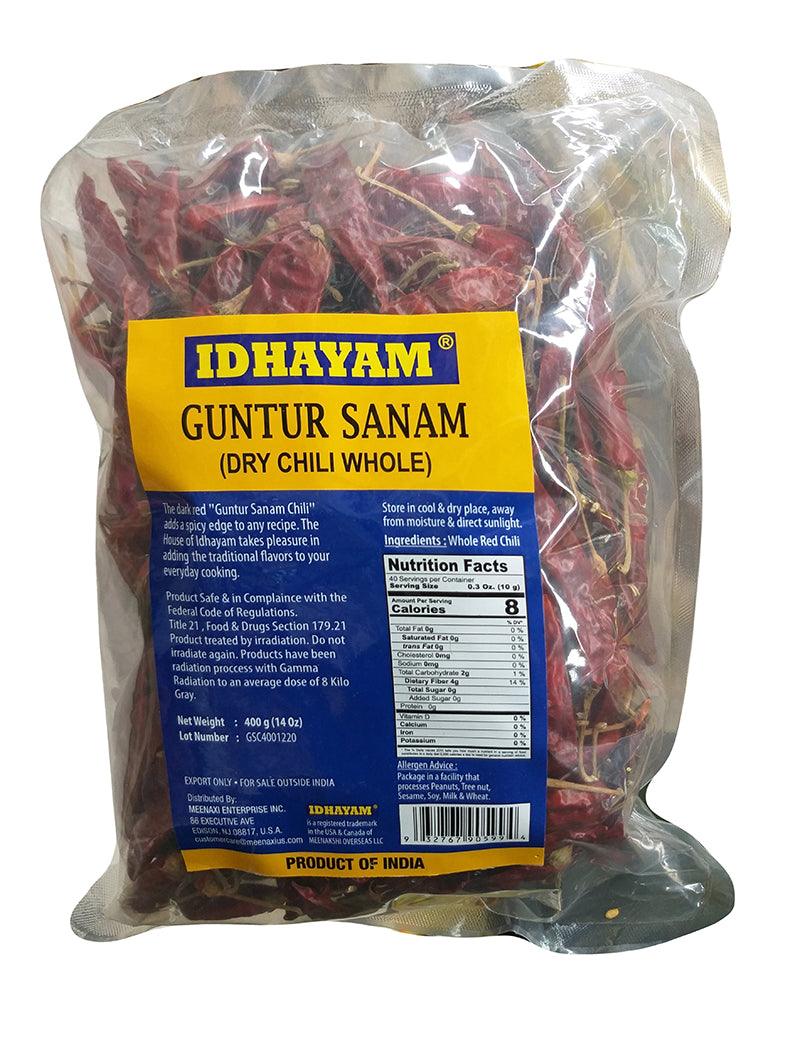 Idhayam - Guntur Sanam (Dry Chili Whole), 14 Ounces, (1 Bag) - Mighty Depot