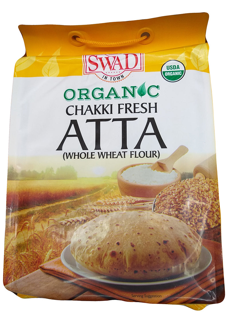 Swad - Organic Chakki Fresh Atta (Whole Wheat Flour), 10 Pounds (1 Bag)