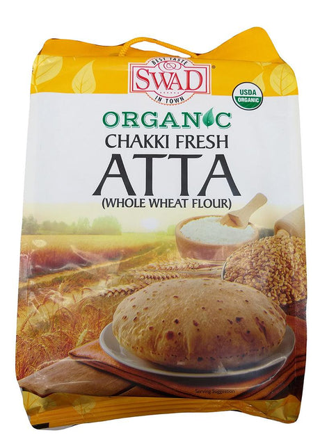 Swad - Organic Chakki Fresh Atta (Whole Wheat Flour), 10 Pounds (1 Bag) - Mighty Depot