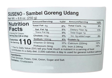 Suseno - Sambel Goreng Udang, 8.8 Ounces, (1 Can) - Mighty Depot