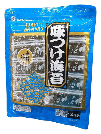 Takaokaya - Ajitsuke Nori (Seasoned Seaweed 100 Bags x 4 Pcs), 3.1 Ounces, (1 Bag)