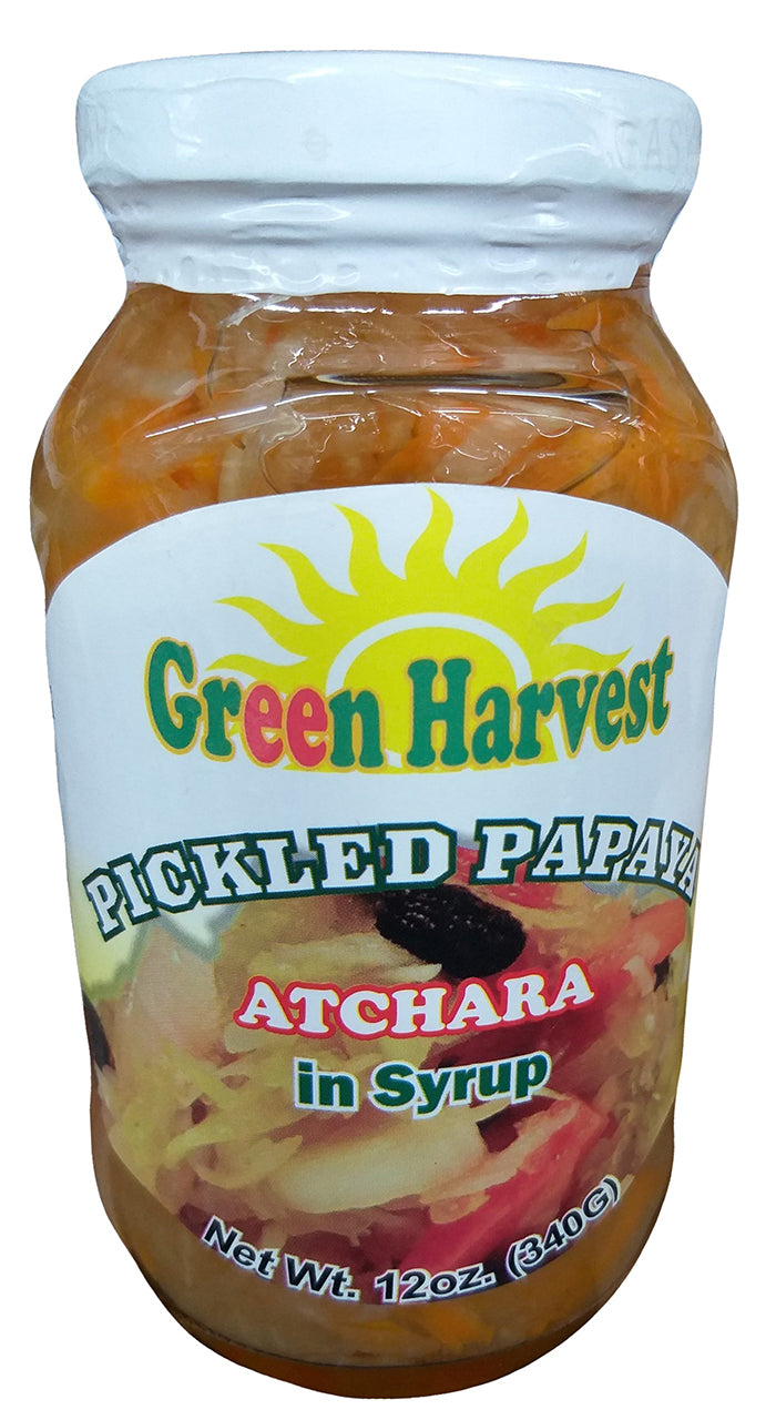 Green Harvest - Pickled Papaya in Syrup (Atchara), 12 Ounces, (1 Jar)