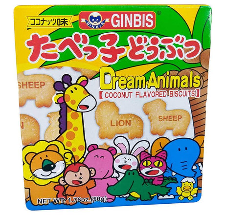 Ginbis - Dream Animals Biscuits (Coconut), 1.76 Ounces, (1 Box) - Mighty Depot