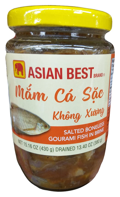 Asian Best Brand - Mam Ca Sac Khong Xuong Salted Boneless Gourami Fish in Brine, 15.16 Ounces, (1 Jar)