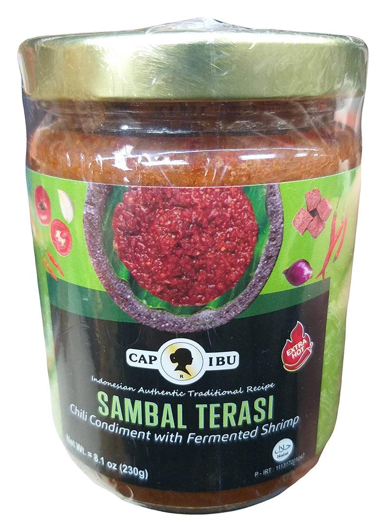 Cap Ibu - Sambal Terasi Chili Condiment with Fermented Shrimp, 8.1 Ounces, (1 Jar)