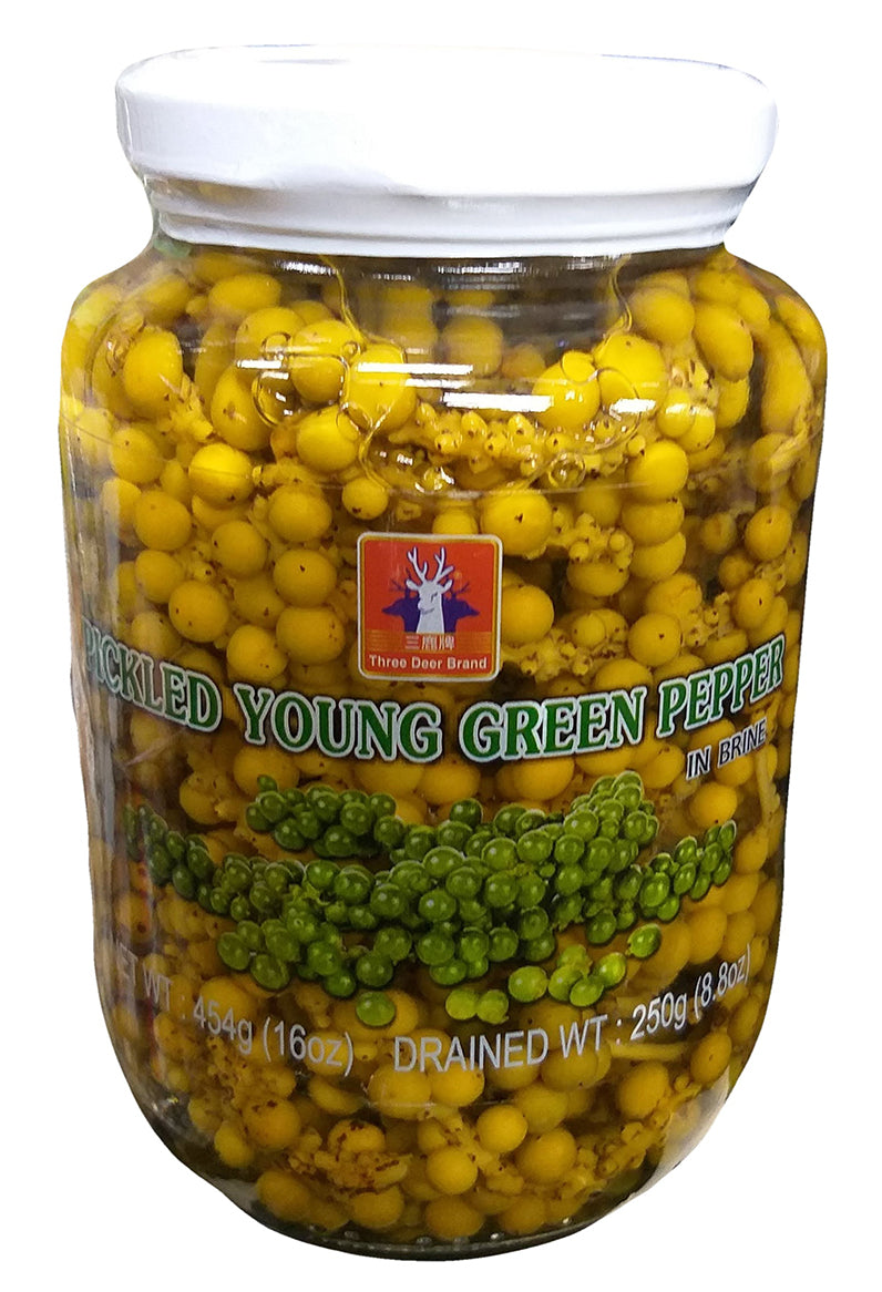 Three Deer Brand - Pickled Young Green Pepper in Brine, 1 Pound, (1 Jar)