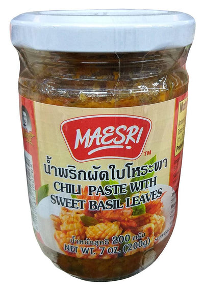 Maesri - Chili Paste with Sweet Basil Leaves, 7 Ounces, (1 Jar)