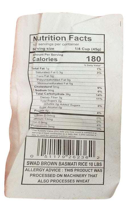 Swad - Brown Basmati Rice, 10 Pounds, (1 Bag) - Mighty Depot
