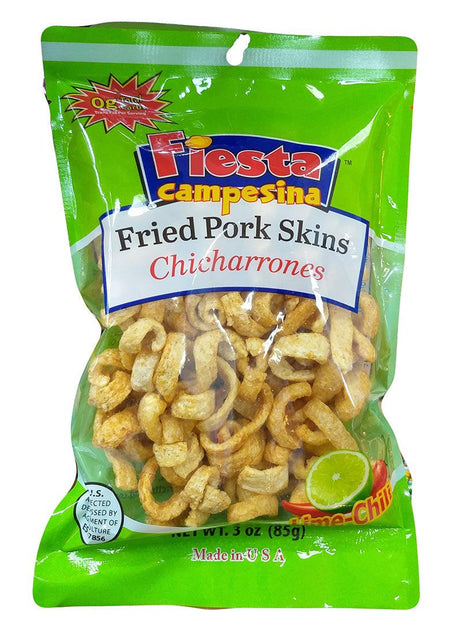 Fiesta Campesina - Fried Pork Skin (Lime Chili), 3 Ounces, (1 Bag) - Mighty Depot