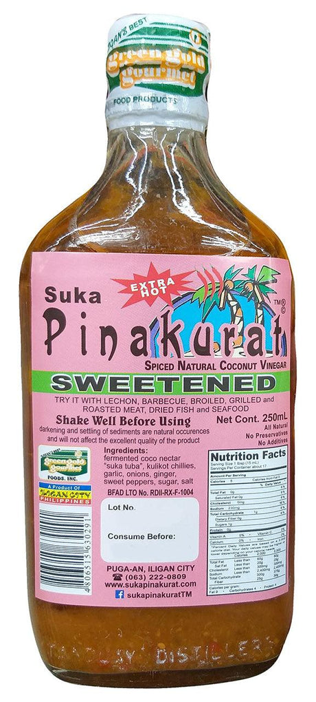 Green Gold Gourmet - Suka Pinakurat Sweetened (Extra Hot), 8.45 Ounces, (1 Bottle) - Mighty Depot