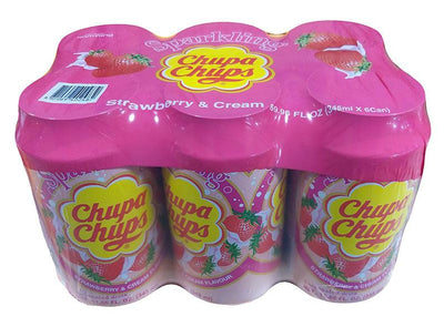 Chupa Chups - Strawberry and Cream Flavored Drink, 4.37 Pounds (1 Pack of 6 Cans)