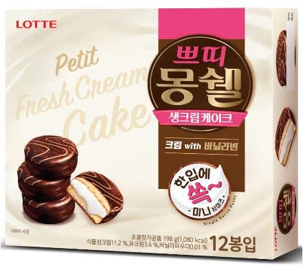 Lotte Petit Mong Shell (Mon Cher) TongTong Cacao with Vanillavin Korean Chocolate Pie 12pcs 198gram 롯데 쁘띠 몽쉘 통통 크림