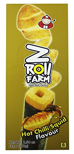 Taokenoi Z Roll Farm Potato Stick Wrapped in Seaweed (6 packets) 2.54 oz x 12 boxes (Hot Chilli Squid)