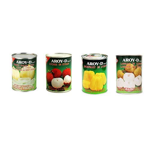 Aroy D Variety Pack (Lychee, Longan, Jackfruit, Toddy Palm) - 1 Can of Each