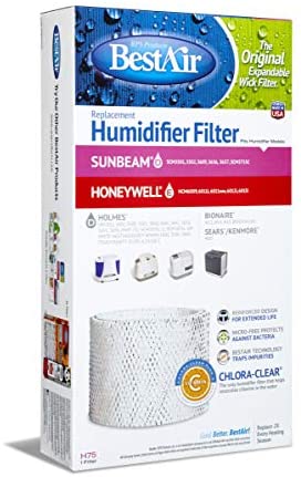 BestAir H75-PDQ-4 Extended Life Humidifier Replacement Paper Wick Humidifier Filter, For Holmes, Sunbeam, Touch Point, White-Westinghouse & Bionaire Models, 7.9" x 2.6" x 14", Single Pack