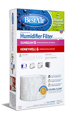 BestAir H75-PDQ-4 Extended Life Humidifier Replacement Paper Wick Humidifier Filter, For Holmes, Sunbeam, Touch Point, White-Westinghouse & Bionaire Models, 7.9" x 2.6" x 14", Single Pack