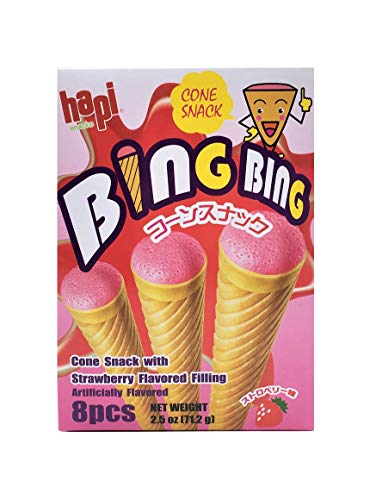 Hapi BING BING Cone Snake with Flavored Filling 2.5oz (Strawberry, 3 Pack)