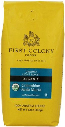 First Colony Organic Colombian Santa Marta Coffee - Made of 100% Arabica Gourmet Extra Large Beans - Gluten free and Certified Kosher 12 oz Bag - Mighty Depot