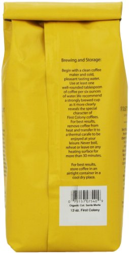 First Colony Organic Colombian Santa Marta Coffee - Made of 100% Arabica Gourmet Extra Large Beans - Gluten free and Certified Kosher 12 oz Bag