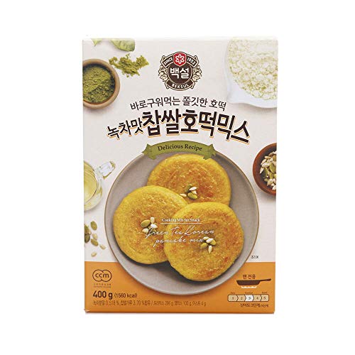 Korean Sweet Pancake Mix, Hotteok (14.10 oz) By Beksul (Green Tea Flavor, 1 Pack)