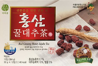 Korea Food Red Ginseng Honey Jujube Tea 12 Packs, 32 grams each