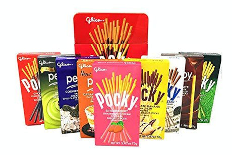 GLICO Pocky and Pejoy, Great Holiday Gift in Tin Box (Contains 9 Flavors) Net Wt. 20.3oz - Mighty Depot