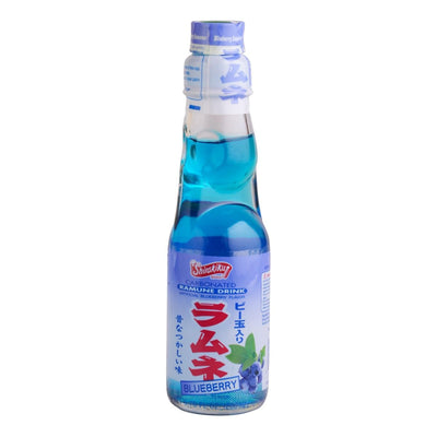 Shirakiku Ramune Japanese Soda, Blueberry Flavor, 6 Glass Bottles