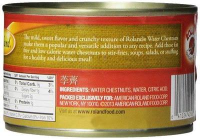 Roland Foods Whole Water Chestnuts, Peeled and Boiled in Water, Specialty Imported Food, 8-Ounce Can