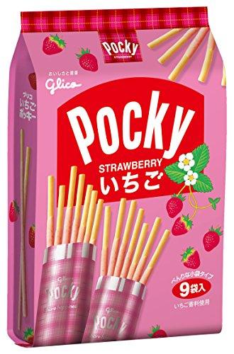 Glico Pocky Strawberry Biscuit Sticks 9-snacksized bags Quantity x 5 Packages - Mighty Depot