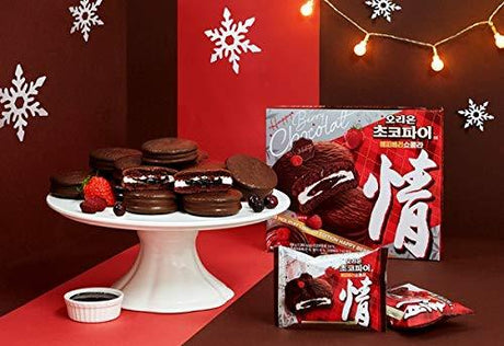 Orion Chocopie Happy Berry Chocolat 오리온 초코파이 해피베리쇼콜라 2020 Holiday Limited Edition from South Korea - Mighty Depot