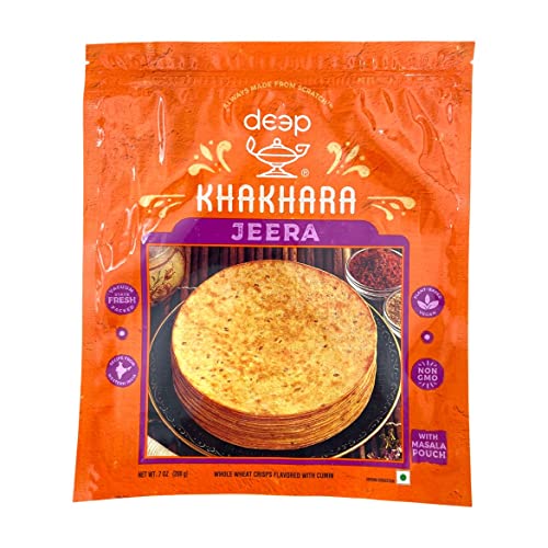 Deep Jeera Khakhara - 7 oz | 100% Natural Ingredient | Thin & Crispy | Traditional Gujrati Indian Ready to Eat Snacks | Tasteful & Healthy | Hygienically Vacuum Packed | Serve with Tea & Coffee