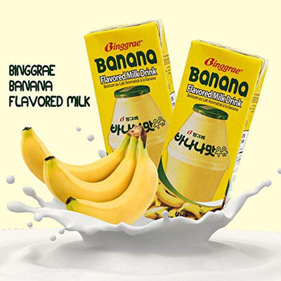 Biggrae Flavored Milk Series; Banana, Strawberry, Melon & Mix; Each Pack 200ml, 6.8 Fl oz; 빙그레 우유(바나나, 딸기, 멜론) (Mix(Banana+Melon), 12 Packs(Each Flavor 6 Packs))