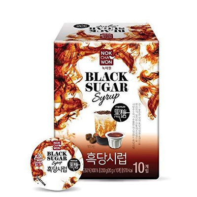 Nokchawon Black Sugar Syrup for Tea, Easy to Use, Portion Syrup, Mascovado 50%, Easy to Make Black Sugar Latte, Black Sugar Milk Tea, Syrup Pod