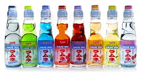 Shirakiku Ramune Japanese Soda, Variety Pack, 8 Glass Bottles