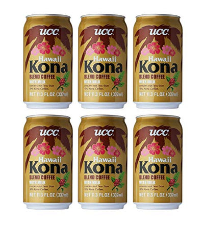 UCC Canned Coffee Blend with Milk Drink 6 Pack (Hawaii Kona Blend Coffee with Milk)